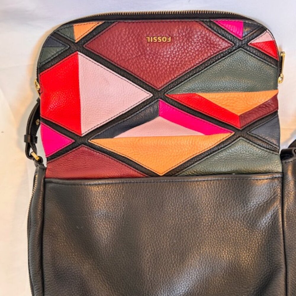 Fossil Leather Patchwork Colorblock Crossbody Bag… - image 7